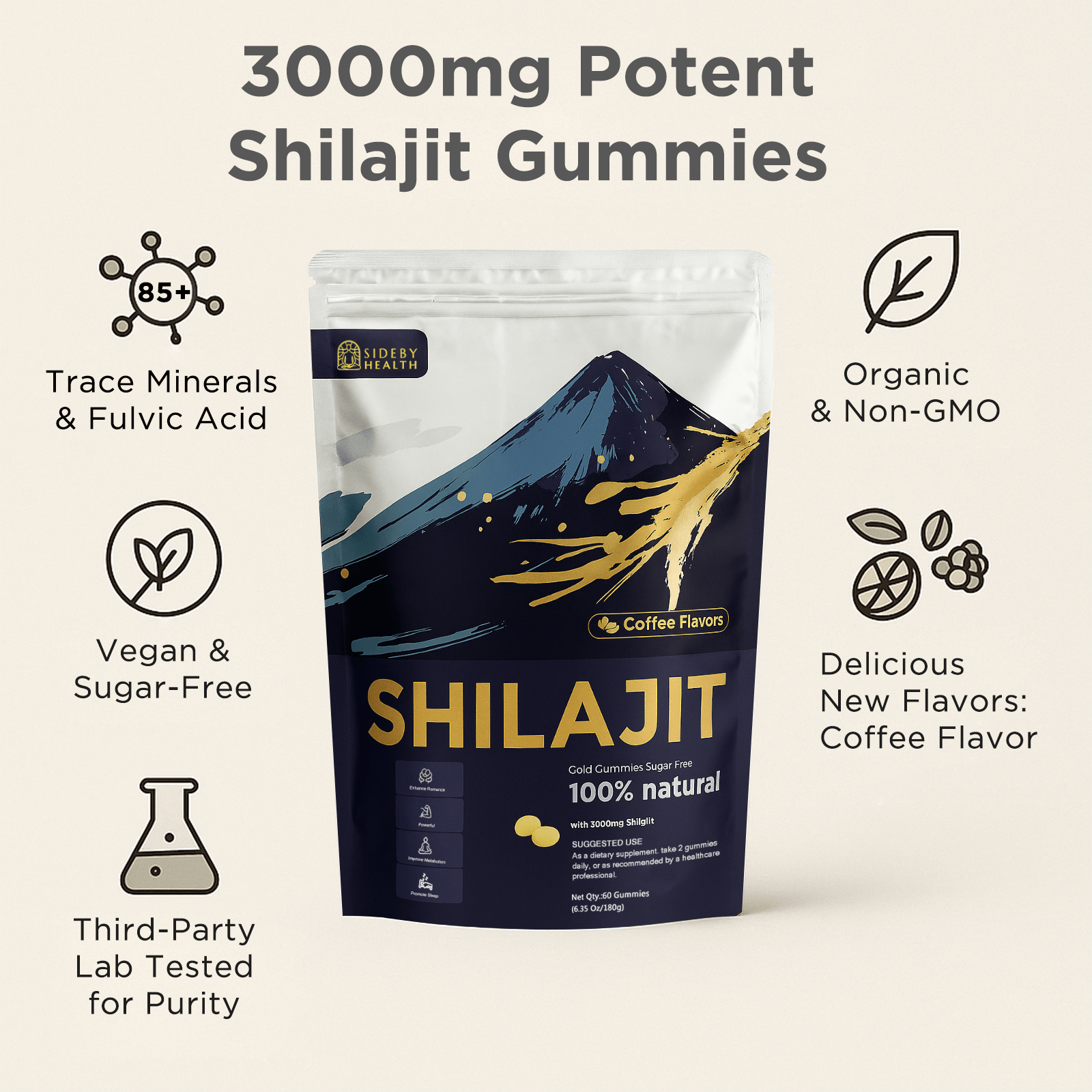 3000mg Platinum-Grade Shilajit Gummies- Bold Coffee Flavor