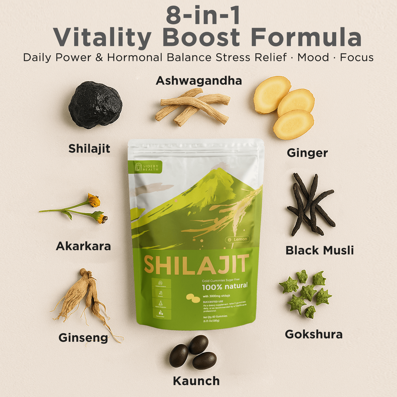 Shilajit Gummies with Lemon Ginger Zest