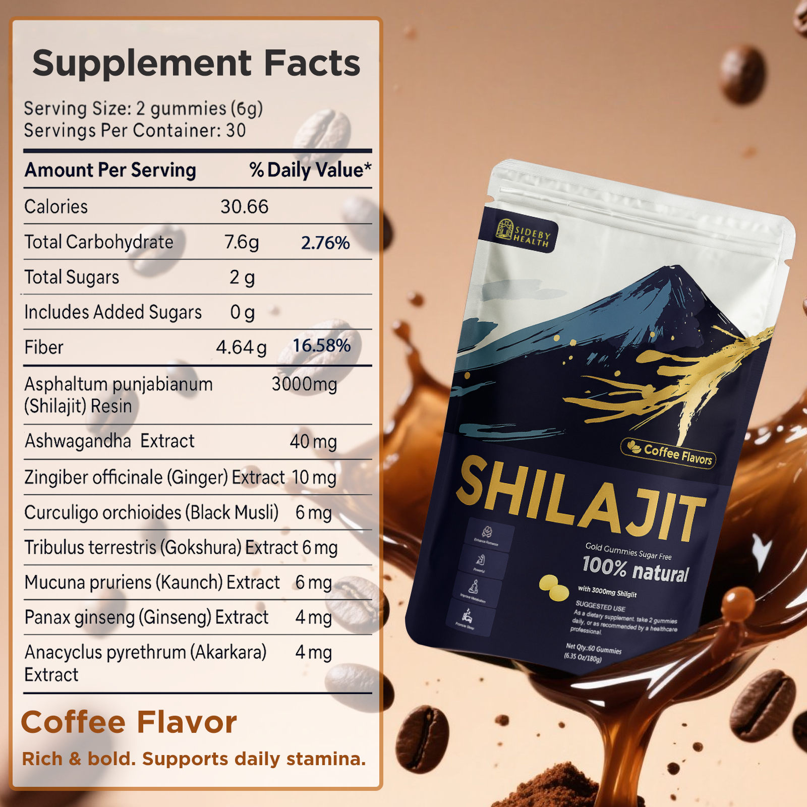 3000mg Platinum-Grade Shilajit Gummies- Bold Coffee Flavor